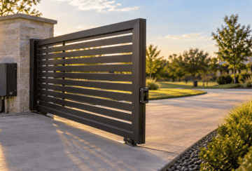 Automatic driveway gate with an entrapment-protection sensor mounted on the post